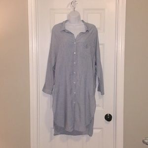 Women’s long blue and white striped top